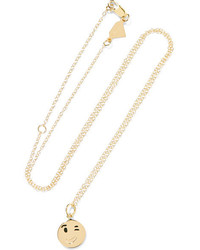 Alison Lou Small Wink Face Enameled 14 Karat Gold Necklace