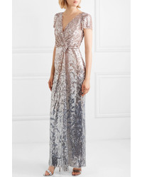 Jenny Packham Blondell Wrap Effect Ombr Sequined Tulle Gown