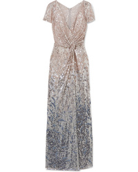 Jenny Packham Blondell Wrap Effect Ombr Sequined Tulle Gown