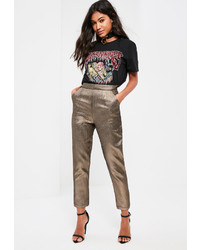 Missguided Petite Gold Textured Trousers