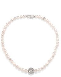 Mikimoto 7 75mm White Akoya Pearl Diamond 18k White Gold Strand Necklace