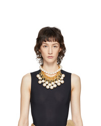 Junya Watanabe Gold And Off White Flake Edition Pearl Stud Necklace