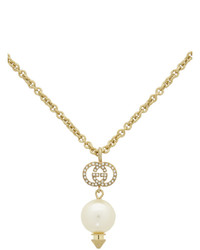 Gucci Gold Interlocking G Pearl Necklace