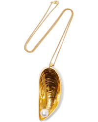 Balenciaga Gold Tone Faux Pearl Necklace One Size