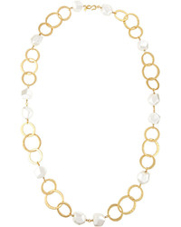 Kenneth Jay Lane Long Golden Pearly Nugget Station Necklace