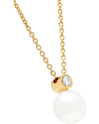 Sophie Bille Brahe Petite Perle Simple 14 Karat Gold Pearl And Diamond Necklace