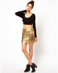 Love Moschino Coated Metallic Skirt Gold