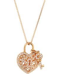 Memoire 18k Rose Gold Lovers Locks Diamond Heart Pendant Necklace 025tcw