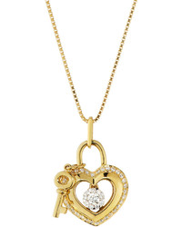 Memoire 18k Yellow Gold Lovers Locks Diamond Heart Pendant Necklace 020tcw