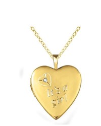 AME Jewelers Gold Over Silver 001ct White Diamonds Heart Shaped Locket W Dia Its A Girl Necklace