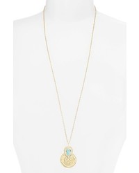 Anna Beck Gili Long Pendant Necklace Gold Turquoise