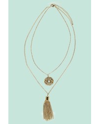 Boohoo Anya Pendant And Tassel Layered Necklace