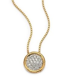 John Hardy Bamboo Diamond 18k Yellow Gold Small Round Pendant Necklace