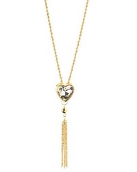 Charlotte Russe Rhinestone Heart Tassel Pendant Necklace