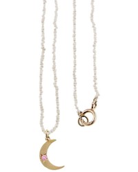 Andrea Fohrman Crescent Moon On Seed Pearl Chain Necklace Yellow Gold