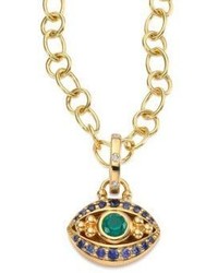 Temple St. Clair Evil Eye Diamond Emerald Blue Sapphire 18k Yellow Gold Pendant