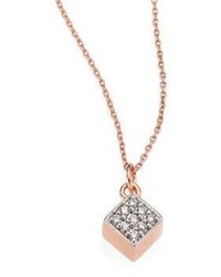 ginette_ny Ginette Ny Ever Mini Diamond 18k Rose Gold Square Pendant Necklace
