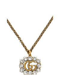 Gucci Gold Crystal Gg Marmont Necklace