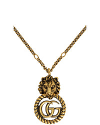 Gucci Gold Double G Lion Head Necklace