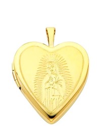 Goldenmine 14k Yellow Gold Engraved Our Lady Guadalupe Heart Locket Pendant