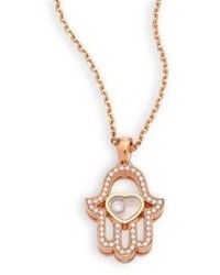Chopard Happy Diamonds Pave Hamsa Hand Diamond 18k Rose Gold Pendant Necklace