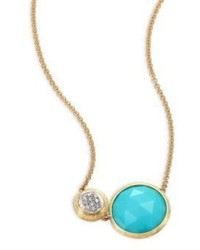 Marco Bicego Jaipur Diamond Turquoise 18k Yellow Gold Pendant Necklace