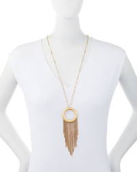 Lydell NYC Long Fringed Circle Pendant Necklace Golden