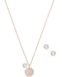 Michael Kors Michl Kors Brilliance Crystal Pendant Necklace Stud Earrings Gift Setrose Goldtone