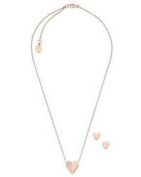 Michael Kors Michl Kors Brilliance Heart Pendant Necklace Stud Earrings Gift Setrose Goldtone