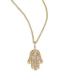 Sydney Evan Mini Hamsa Pave Diamond 14k Yellow Gold Pendant Necklace