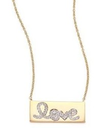 Sydney Evan Pave Love Bar Diamond 14k Yellow Gold Pendant Necklace