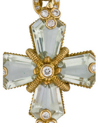 Prasiolite Diamond Cross Pendant