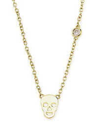 Shy By Se Gold Skull Pendant Bezel Diamond Necklace