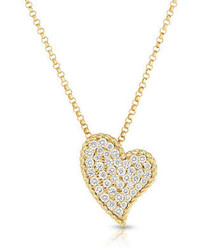 Roberto Coin Slanted Heart Diamond Pendant Necklace In 18k Yellow Gold