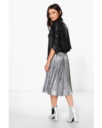 Boohoo Elva Metallic Pleated Midi Skirt