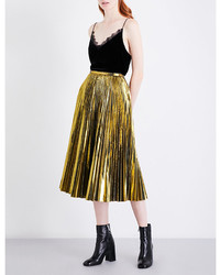mo&co. Golden Pleated Metallic Midi Skirt