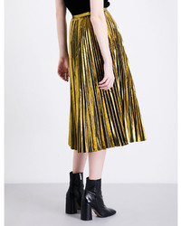 mo&co. Golden Pleated Metallic Midi Skirt