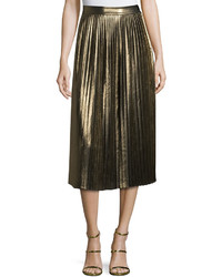 Elizabeth and James Lucy Pleated Lam Midi Skirt Gold