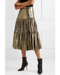Michael Kors Collection Tiered Metallic Lam Midi Skirt