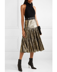Michael Kors Collection Tiered Metallic Lam Midi Skirt