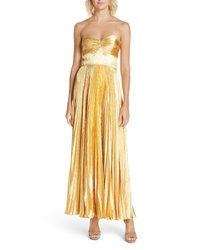 Gold Pleated Satin Evening Dress
