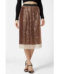 Gold Pleated Sequin Midi Skirt