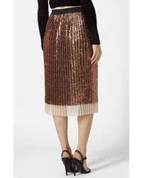 Topshop Sequin Pleated Midi Skirt