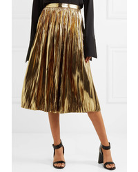 Mes Demoiselles Sadiola Pleated Silk And Lurex Blend Midi Skirt Gold