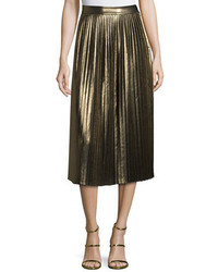 Elizabeth and James Lucy Pleated Lam Midi Skirt Gold