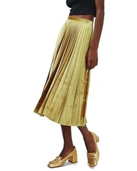 Topshop Velvet Pleated Midi Skirt