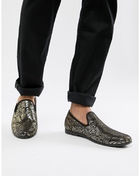 Truffle Collection Brocade Print Loafer In Gold
