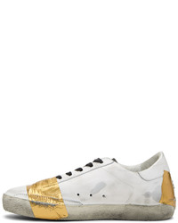 Golden Goose White And Gold Tape Skate Superstar Sneakers