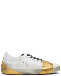 Golden Goose White And Gold Tape Skate Superstar Sneakers