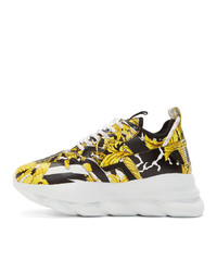 Versace Yellow And Black Barocco Chain Reaction Sneakers